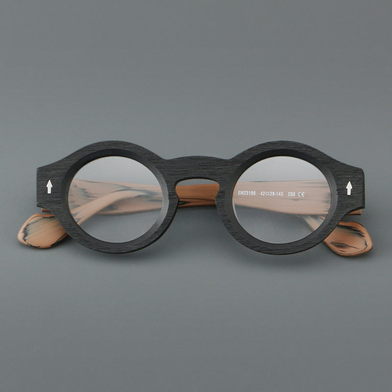 Woodgrain Thick Frame Oval Acetate Full Rim Glasses Spectacles Frames EM23106