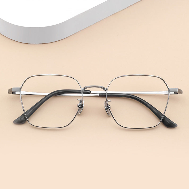 Geometric Titanium Metal Full Rim Prescription Glasses Spectacles Frames for Thick Lenses Unisex L9226J