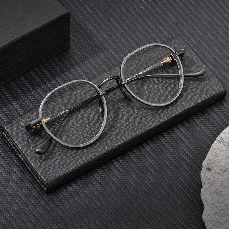 Distress Retro Style Oval Titanium Metal Full Rim Prescription Spectacles Unisex 314LGMA
