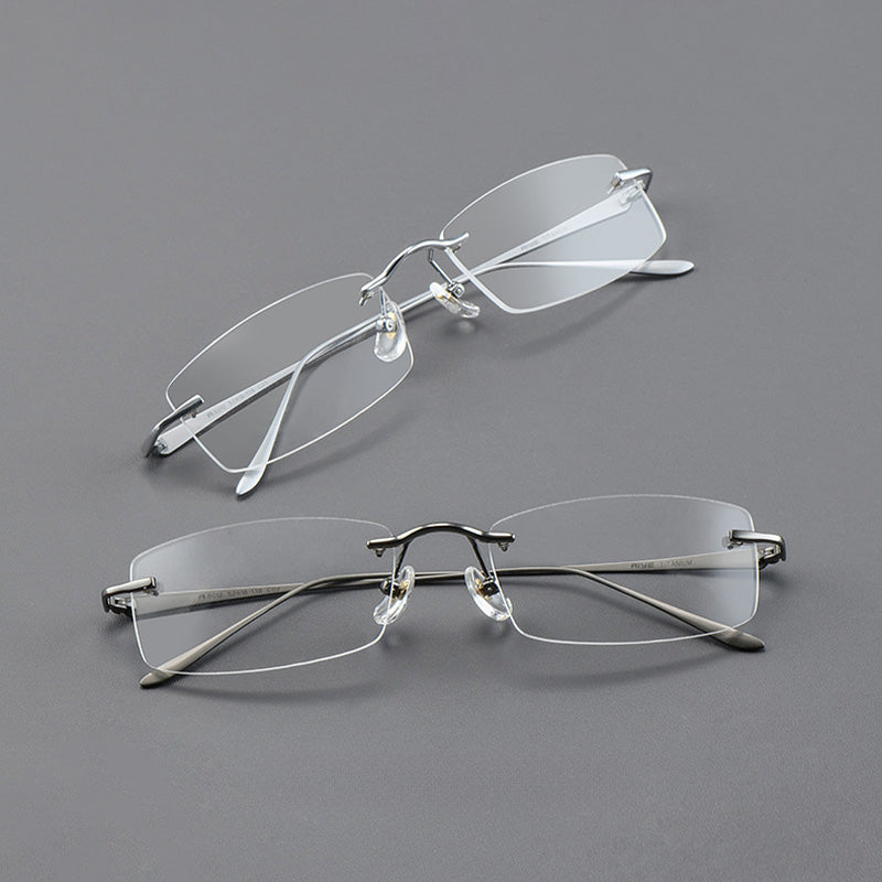 Rectangle Titanium Metal Rimless Prescription Glasses Spectacles Frames Unisex A8012T