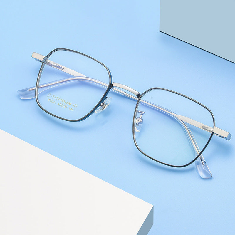Rectangle Metal Full Rim Prescription Glasses Spectacles Frames for Thick Lenses BT021T
