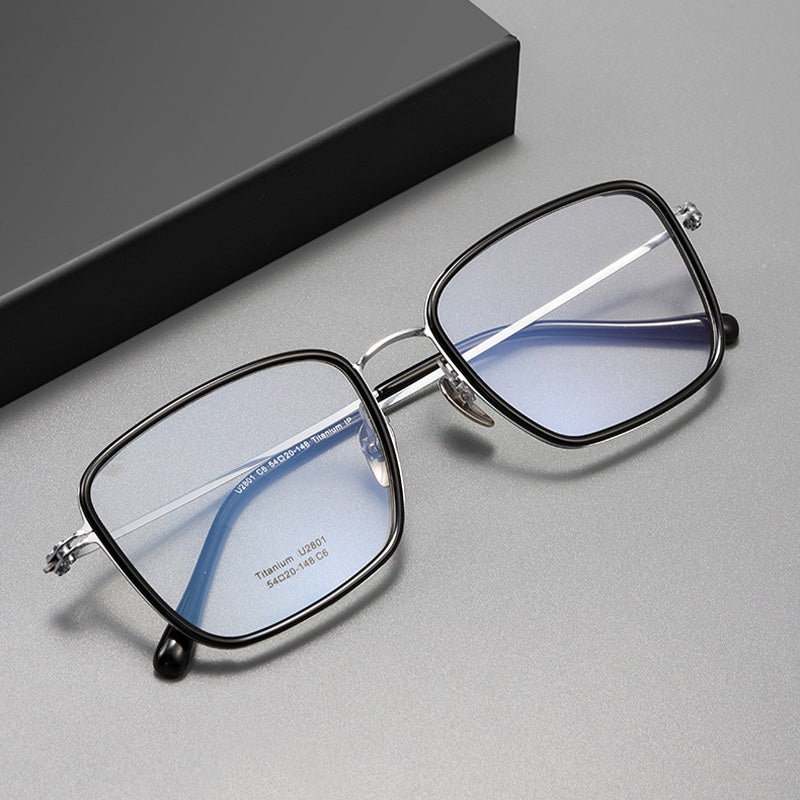 Industrial Style Titanium & TR90 Rectangle Full Rim Prescription Spectacles Eyeglasses Frames 2801U