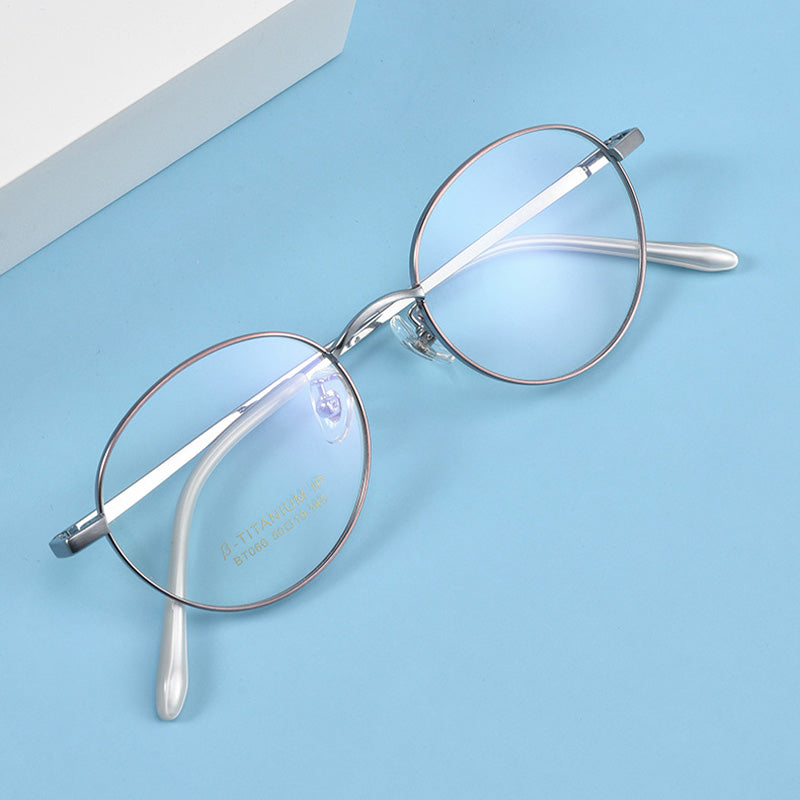 Oval Metal Full Rim Prescription Glasses Spectacles Frames for Thick Lenses BT066T