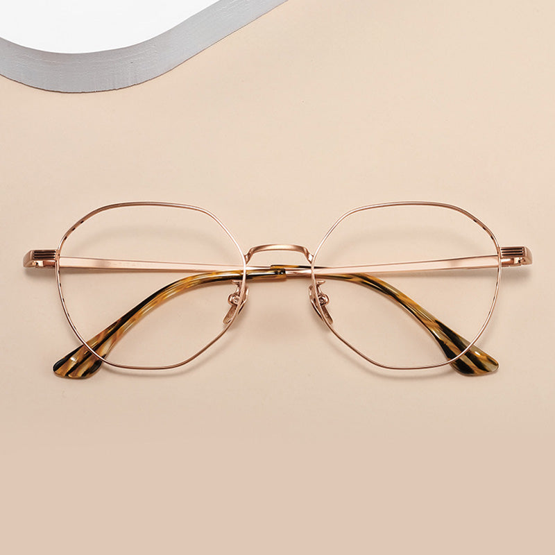Geometric Titanium Metal Full Rim Prescription Glasses Spectacles Frames for Thick Lenses Unisex L9222J