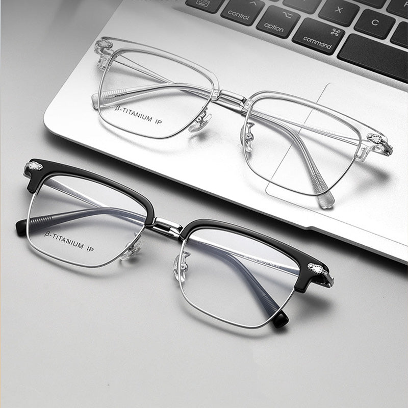 Acetate Metal Browline Full Rim Prescription Glasses Unisex 12006MC