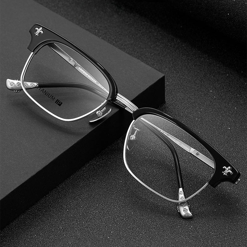 Rectangle Browline Acetate Plastic Titanium Metal Full Rim Prescription Glasses Unisex CH8868C