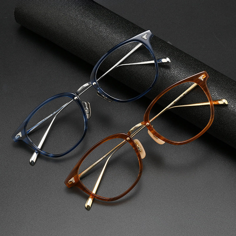Rectangle Acetate Titanium Full Rim Prescription Glasses Spectacles Frames COM-548