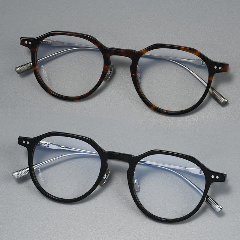 Crown Panto Acetate Titanium Full Rim Prescription Glasses Spectacles Frames M8130S