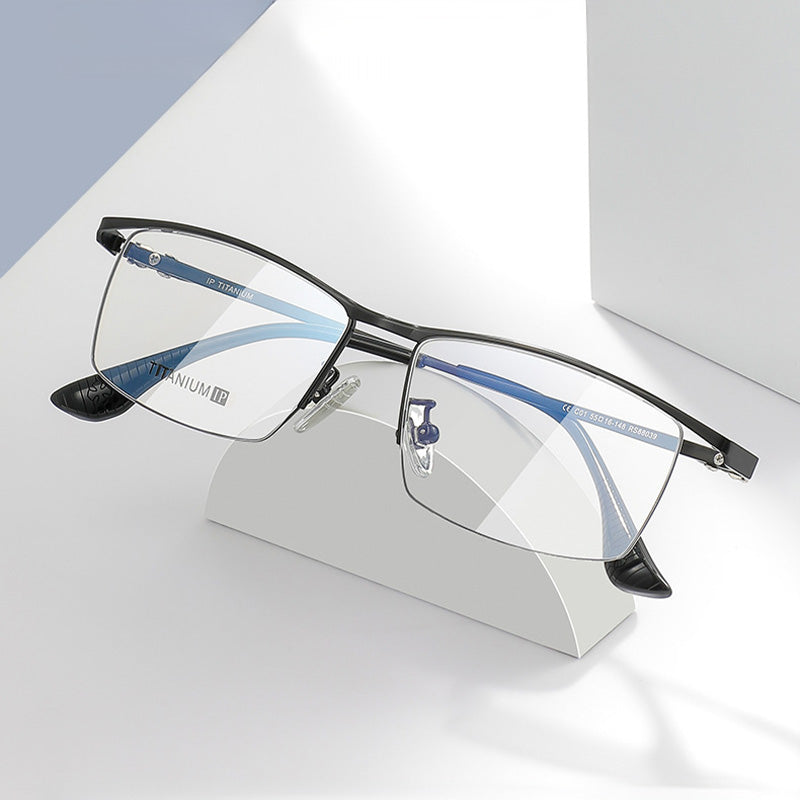 Rectangle Titanium Metal Half Rim Prescription Glasses Spectacles Frames Unisex R88039ST