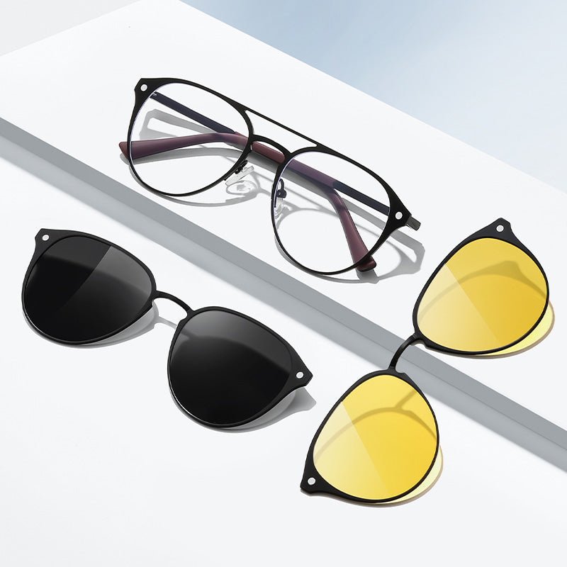 Magnetic Clip On Night Driving Glasses or Sunglasses or Prescription Eyeglasses 7039