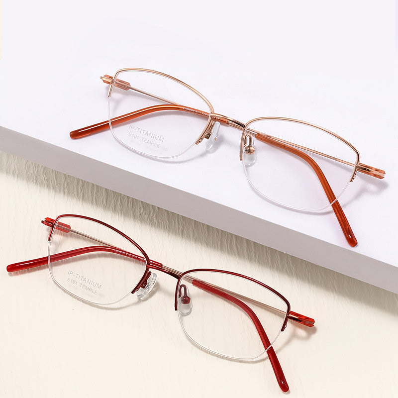 Cateye Oval Titanium Metal Half Rim Prescription Glasses Women's Spectacles Frames S101