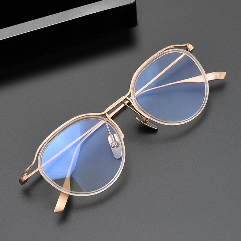 Oval Titanium Acetate Full Rim Prescription Glasses Spectacles Frames for Thick Lenses DTX131