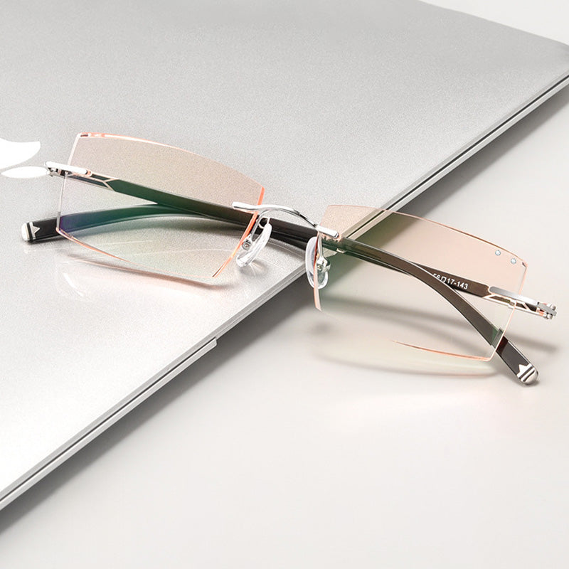 Rectangle Metal Rimless Prescription Glasses Spectacles Frames Unisex E3WK