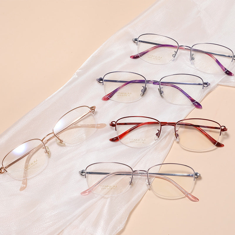 Oval Titanium Metal Half Rim Prescription Glasses Women's Spectacles Frames S7018T