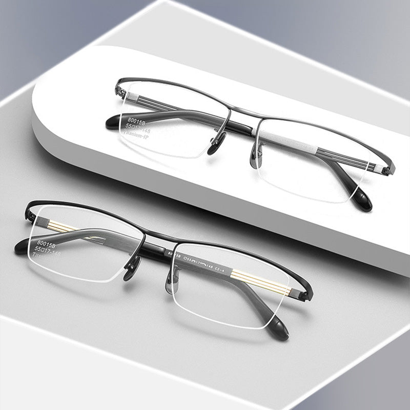 Rectangle Titanium Metal Half Rim Prescription Glasses Spectacles Frames Unisex 80015B