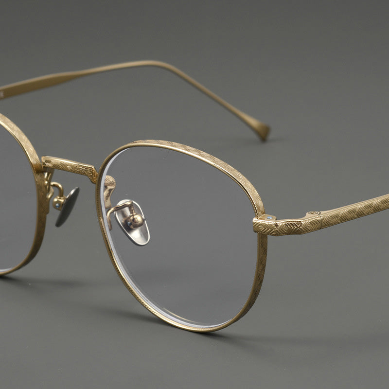 Oval Titanium Carving Full Rim Prescription Eyeglasses Spectacles Frames Suitable For High Myopia 20877Y
