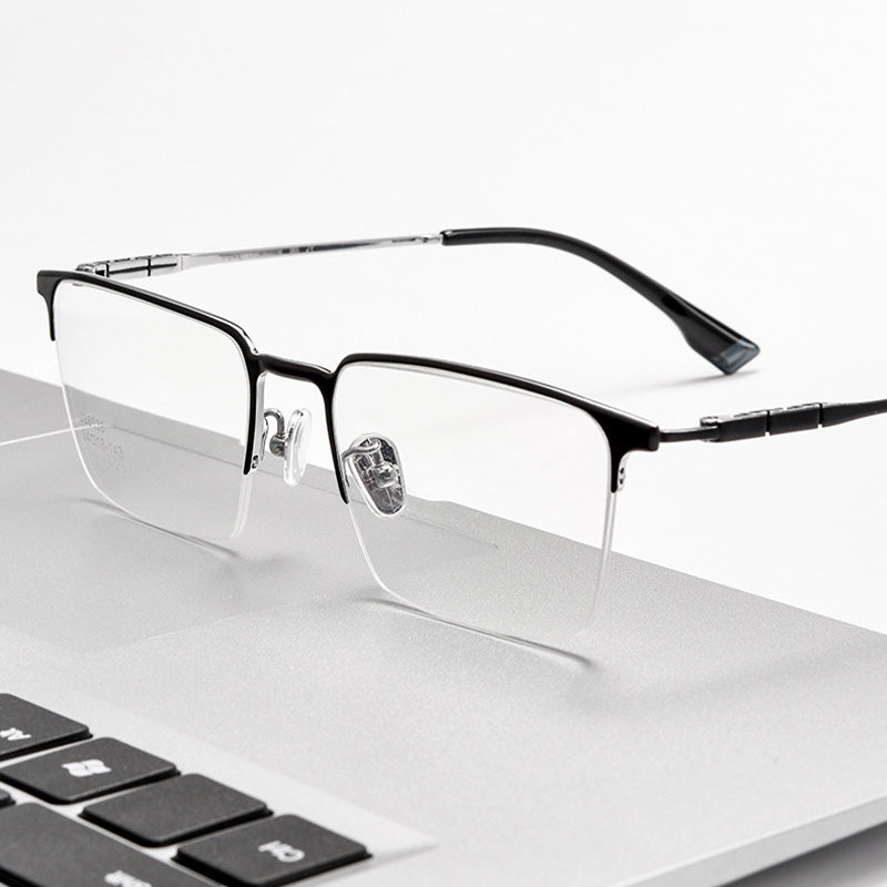 Rectangle Titanium Metal Half Rim Prescription Glasses Spectacles Frames Unisex 86038J