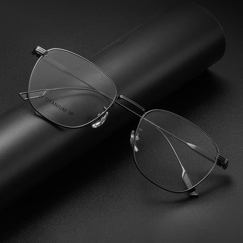 Rectangle Titanium Metal Full Rim Prescription Glasses Spectacles Frames for Thick Lenses 88005-1