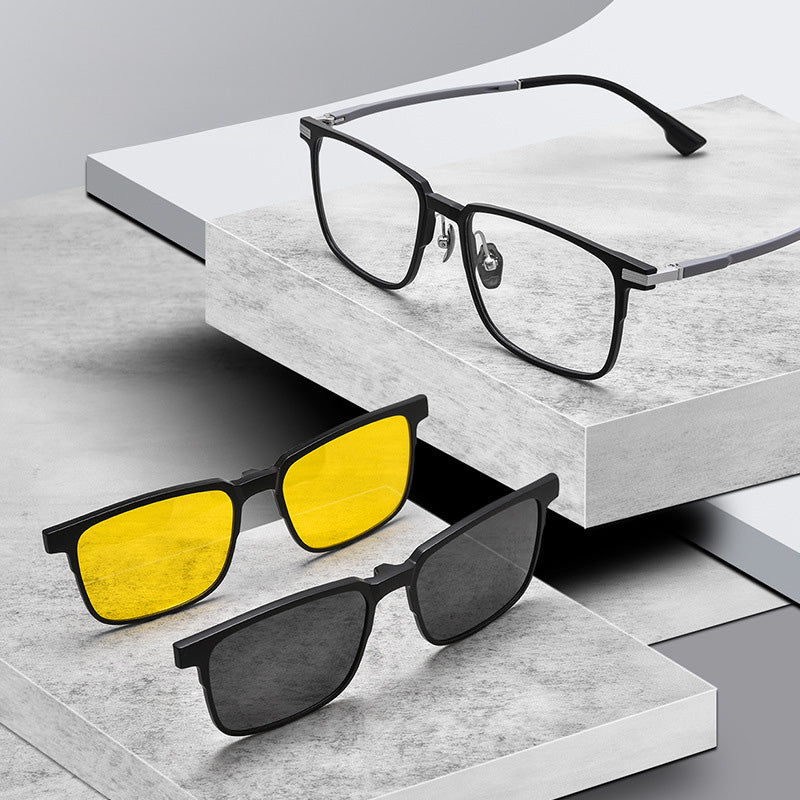 Prescription Eyeglasses With Magnetic Clip On Sunglasses Y9019