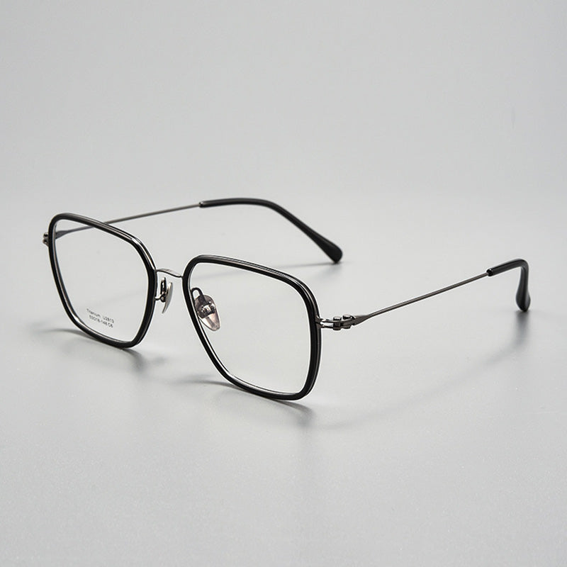 Industrial Style Titanium & TR90 Trapezoidal Full Rim Prescription Spectacles Eyeglasses Frames 2813U