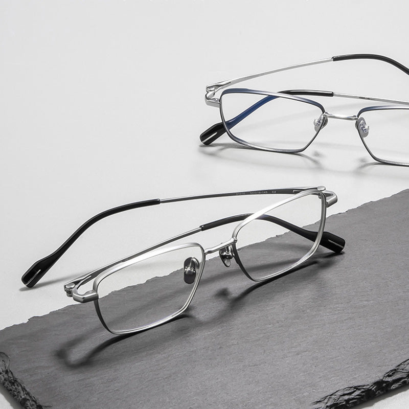 Rectangle Titanium Full Rim Prescription Glasses Spectacles Frames for Thick Lenses 81016ST