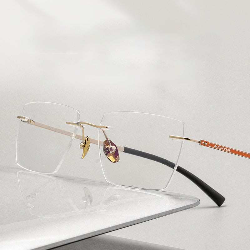 Geometric Titanium Metal Rimless Prescription Glasses Spectacles Frames Unisex BV6027