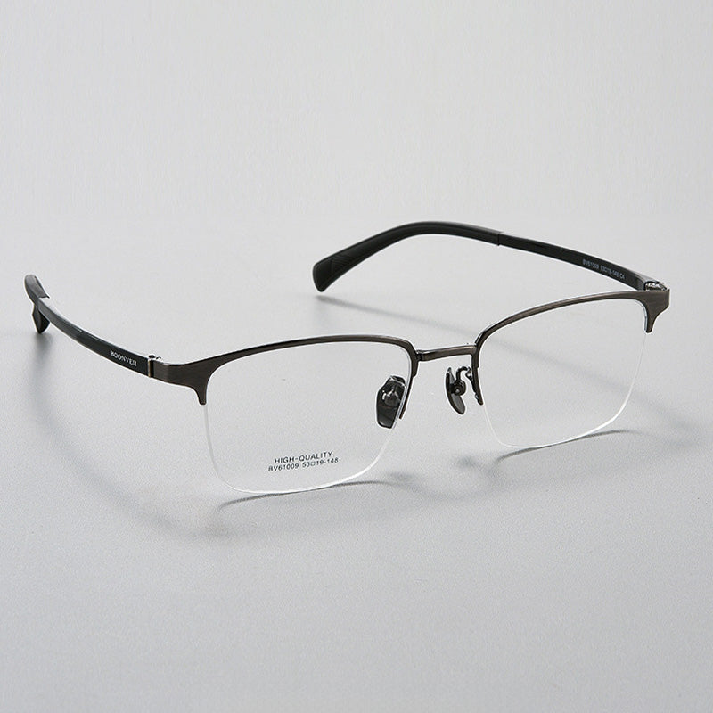 Browline Rectangle Titanium Metal Half Rim Prescription Spectacles Frames Unisex BV61009