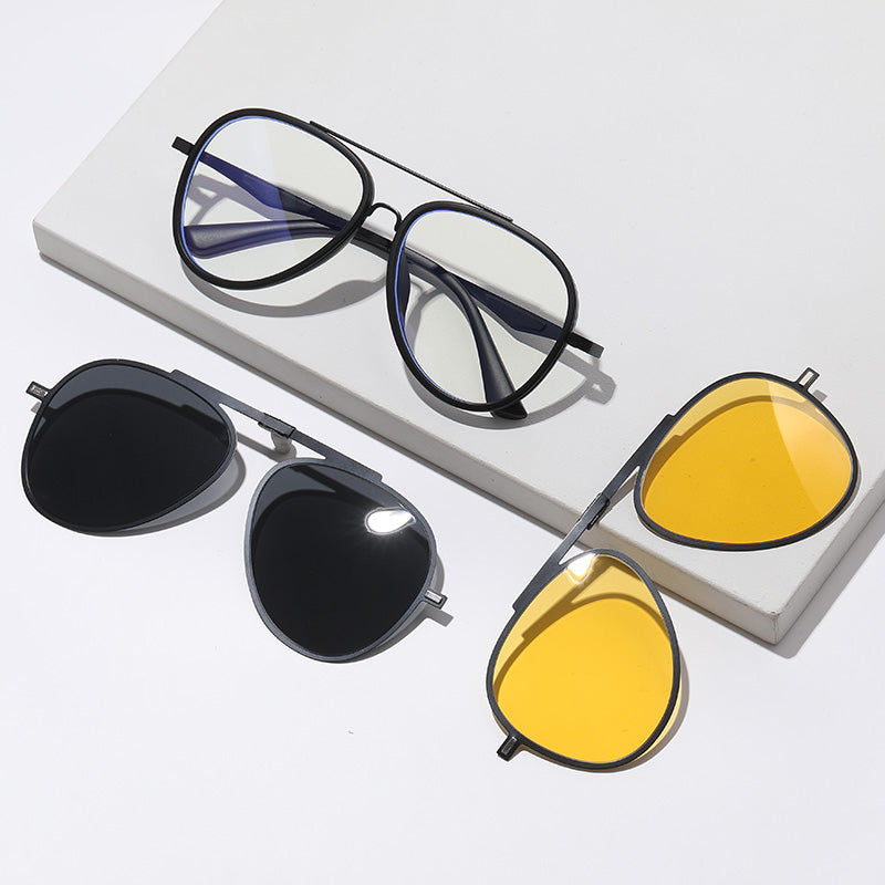 Magnetic Foldable Clip On Night Driving Glasses or Sunglasses or Prescription Eyeglasses 7705