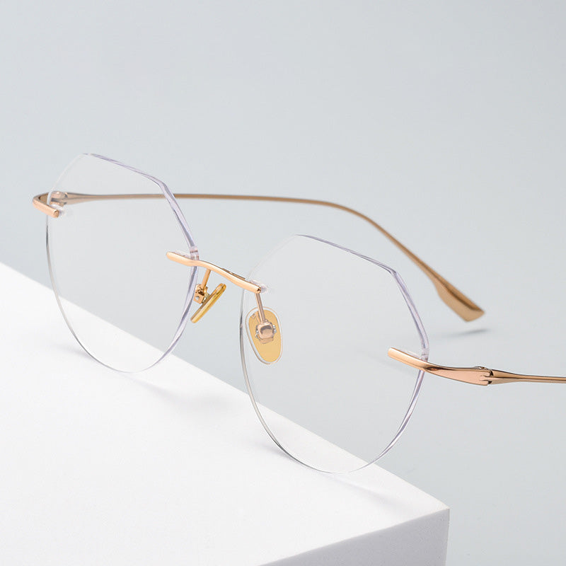 Geometric Metal Rimless Prescription Glasses Spectacles Frames Unisex 1135 1136