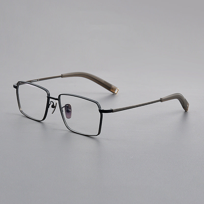 Retro Rectangle Titanium Metal Full Rim Prescription Spectacles Unisex 07519