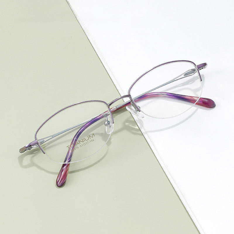 Oval Titanium Metal Half Rim Prescription Glasses Women's Spectacles Frames S7016T