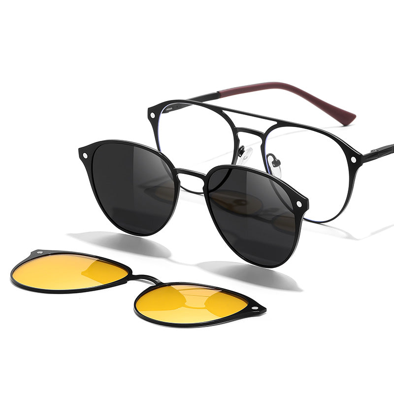 Magnetic Clip On Night Driving Glasses or Sunglasses or Prescription Eyeglasses 7039