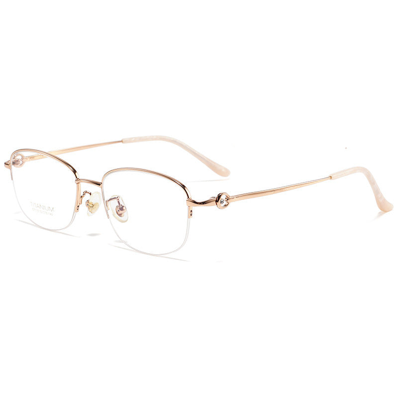 Oval Titanium Metal Half Rim Prescription Glasses Women's Spectacles Frames S7018T