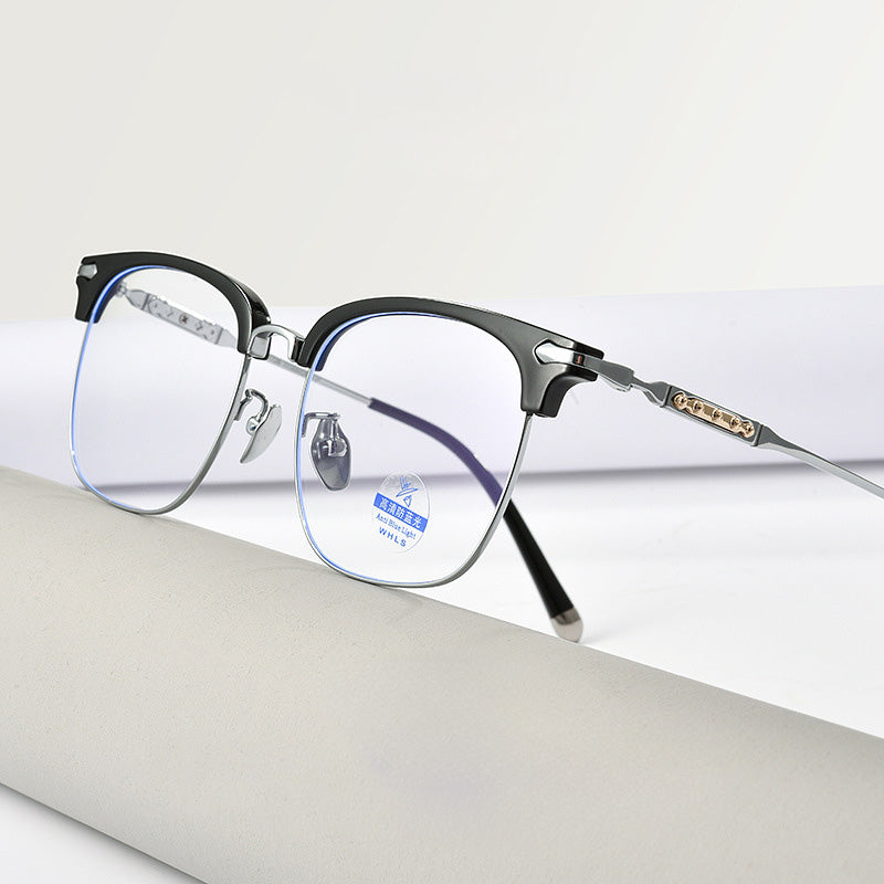 Browline Acetate Plastic Titanium Metal Full Rim Prescription Glasses Unisex 122214Y