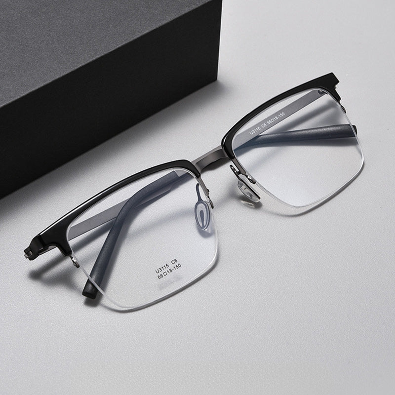 Industrial Metal & TR90 Browline Half Rim Prescription Spectacles Eyeglasses Frames 3115U