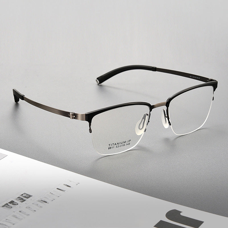Rectangle Nylon Titanium Metal Half Rim Prescription Glasses Spectacles Frames Unisex C8811T