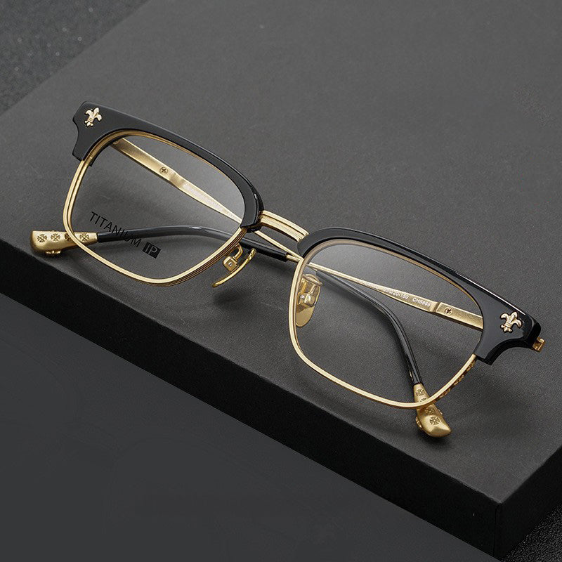 Rectangle Browline Acetate Plastic Titanium Metal Full Rim Prescription Glasses Unisex CH8868C