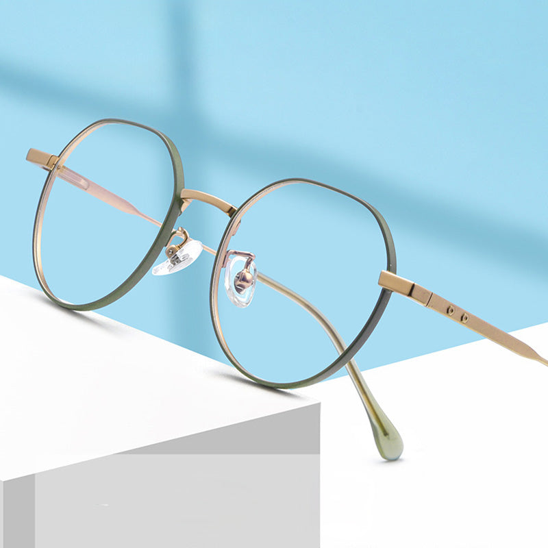 Oval Metal Full Rim Prescription Glasses Spectacles Frames for Thick Lenses BT020T
