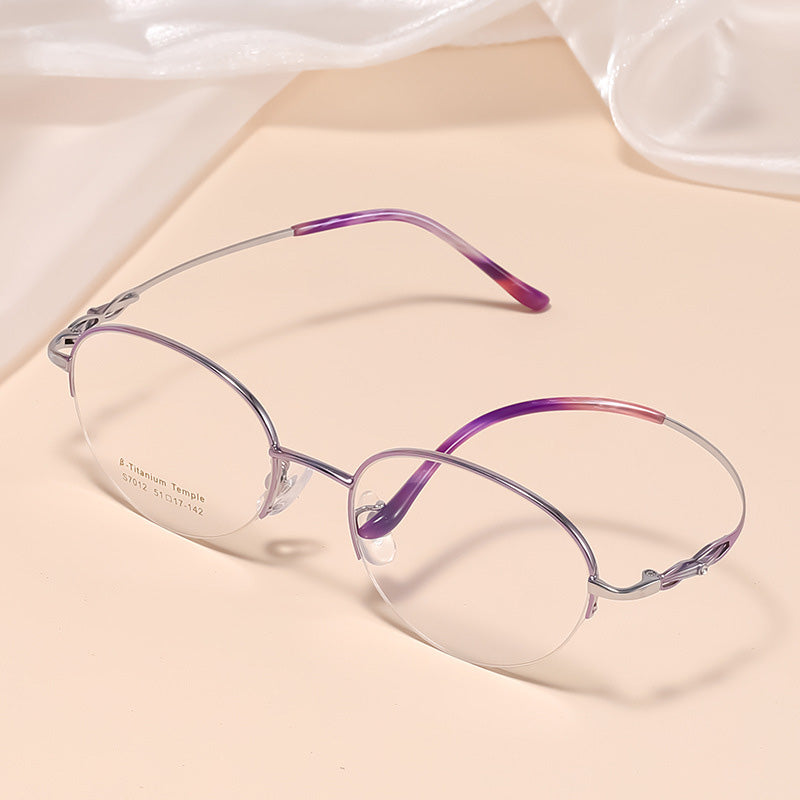 Oval Titanium Metal Half Rim Prescription Glasses Women's Spectacles Frames S7012T
