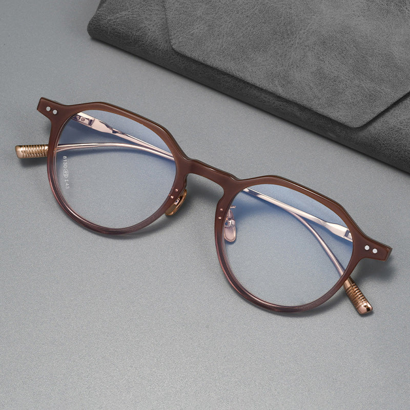 Crown Panto Acetate Titanium Full Rim Prescription Glasses Spectacles Frames M8130S