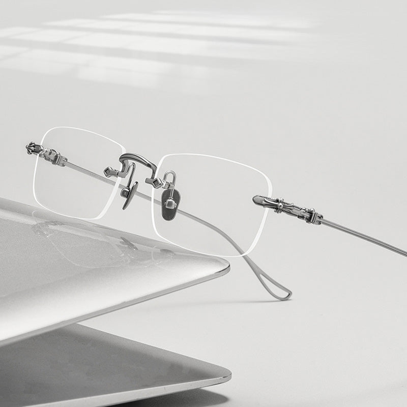 Rectangle Titanium Metal Rimless Prescription Glasses Spectacles Frames Unisex WYB8808
