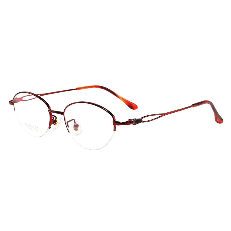 Oval Titanium Metal Half Rim Prescription Glasses Women's Spectacles Frames S7019T