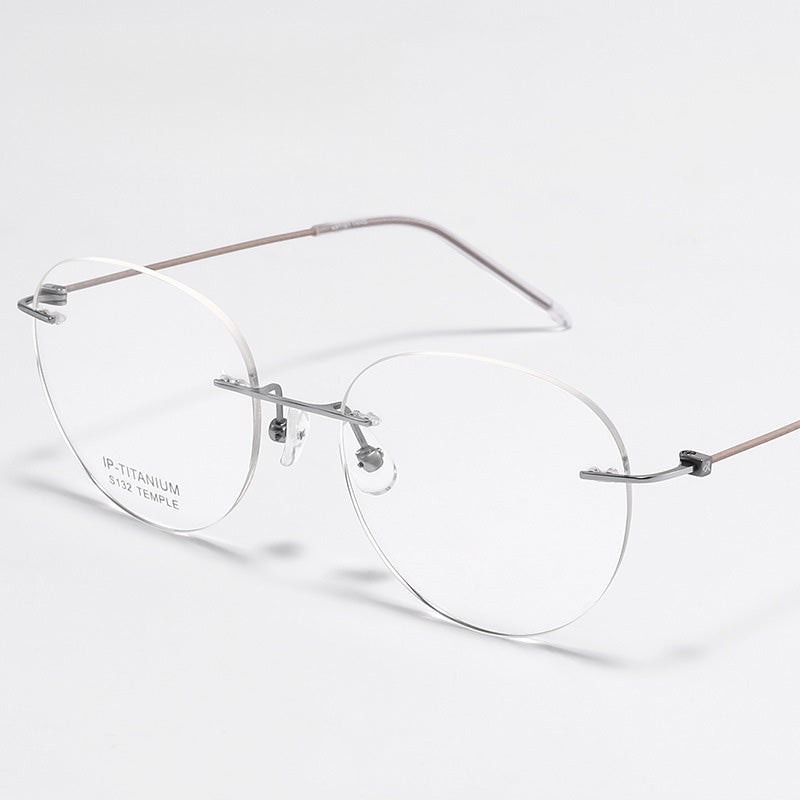 Oval Titanium Metal Rimless Prescription Glasses Spectacles Frames Unisex S132ET