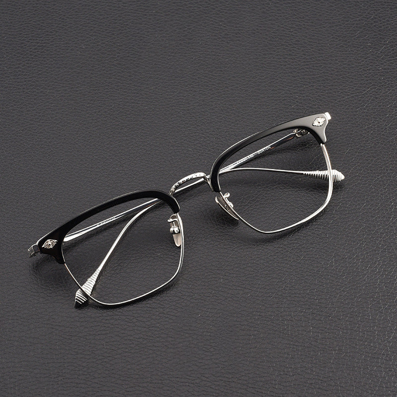 Rectangle Browline Acetate Titanium Metal Full Rim Prescription Spectacles Unisex 1129SORTON