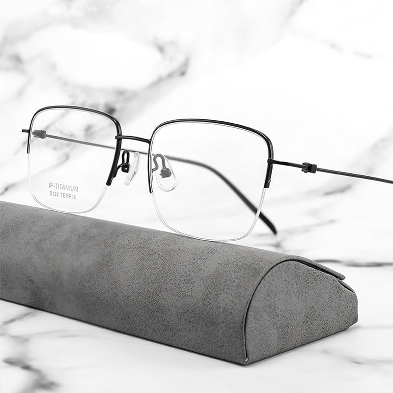 Square Rectangle Titanium Metal Half Rim Prescription Glasses Men's Spectacles Frames S128E