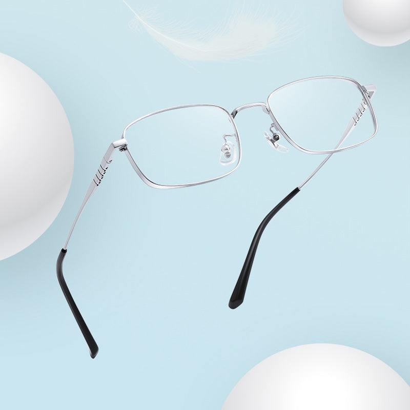 Rectangle Titanium Metal Full Rim Prescription Glasses Spectacles Frames for Thick Lenses P15303