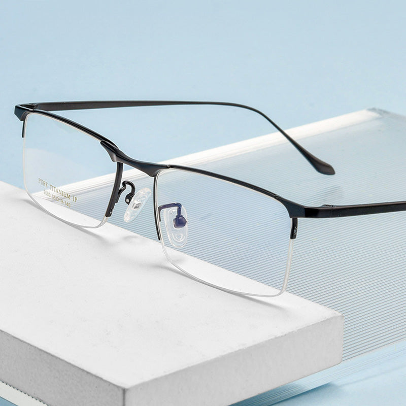 Rectangle Titanium Metal Half Rim Prescription Glasses Spectacles Frames Unisex 2089P