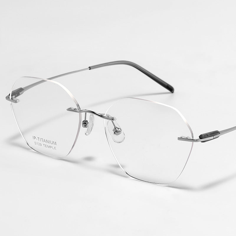 Rectangle Titanium Metal Rimless Prescription Glasses Spectacles Frames Unisex S129ET