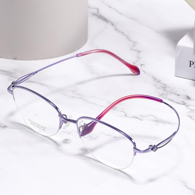 Oval Titanium Metal Half Rim Prescription Glasses Women's Spectacles Frames S7010T