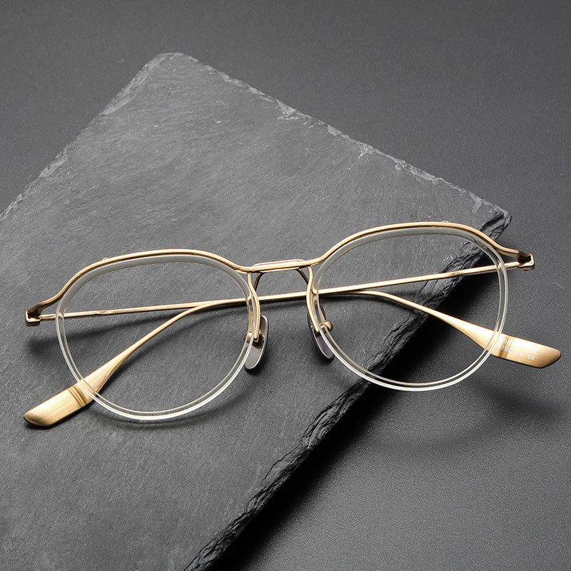 Oval Titanium Acetate Full Rim Prescription Glasses Spectacles Frames for Thick Lenses DTX131